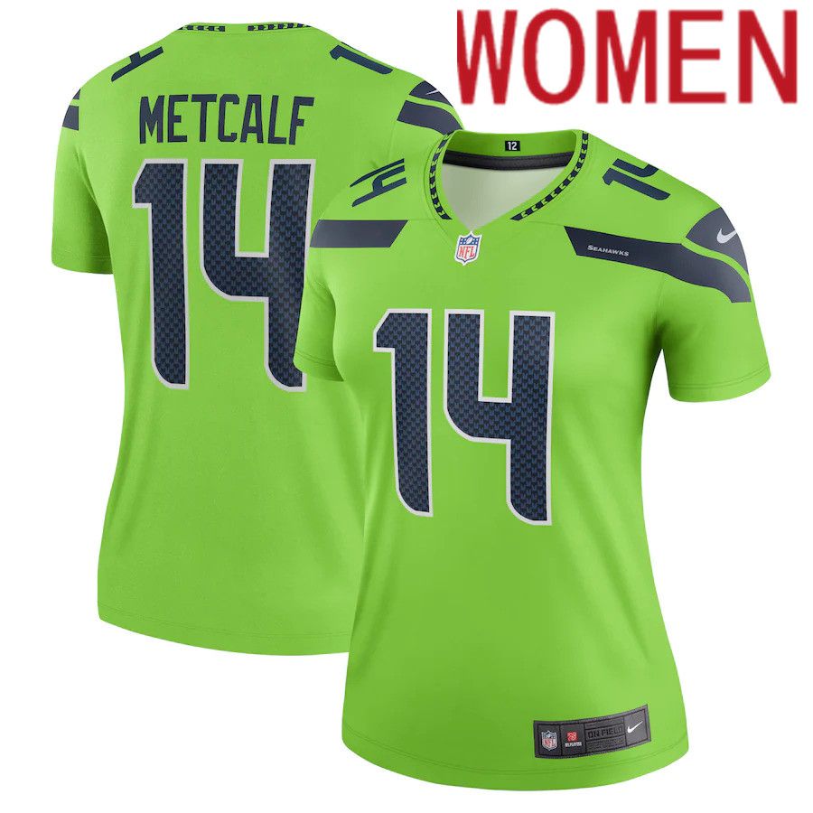 Women Seattle Seahawks #14 DK Metcalf Nike Neon Green Legend NFL Jersey